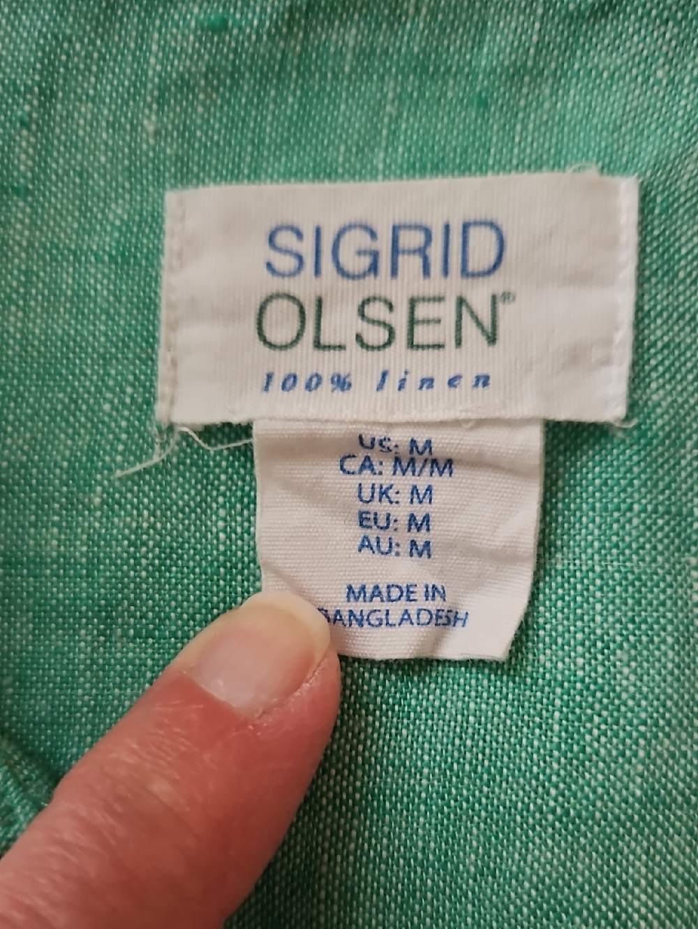 Sigrid Olsen M 100% Linen Green Button Up Roll Tab Option Coastal Euro Summer - Picture 2 of 8